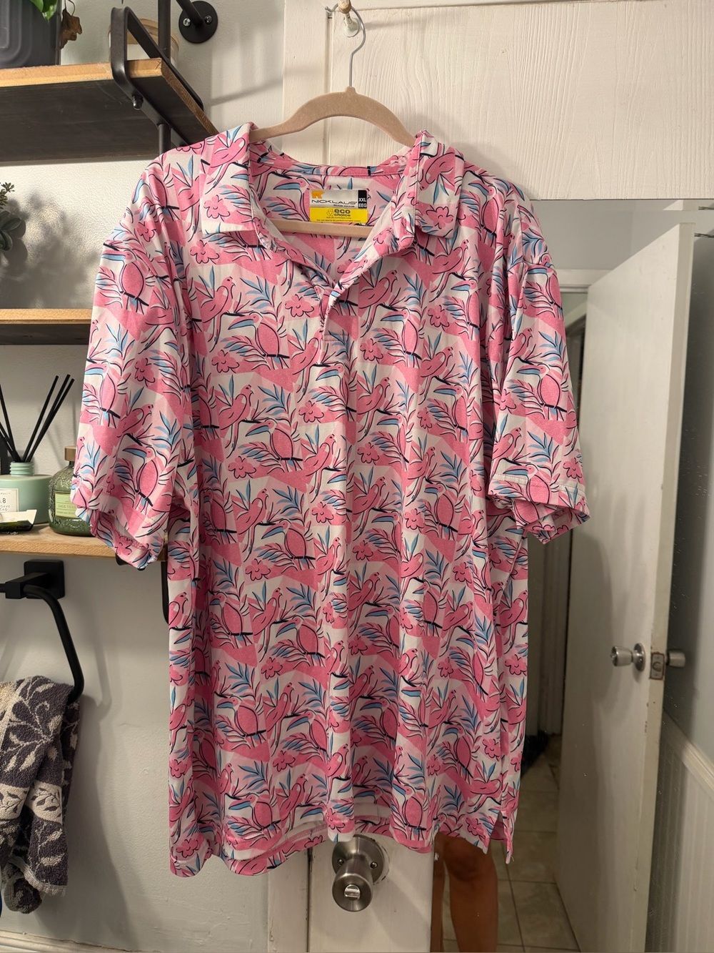 Golden Bear Nicolaus Pink Flamingo Print Polo Shirt